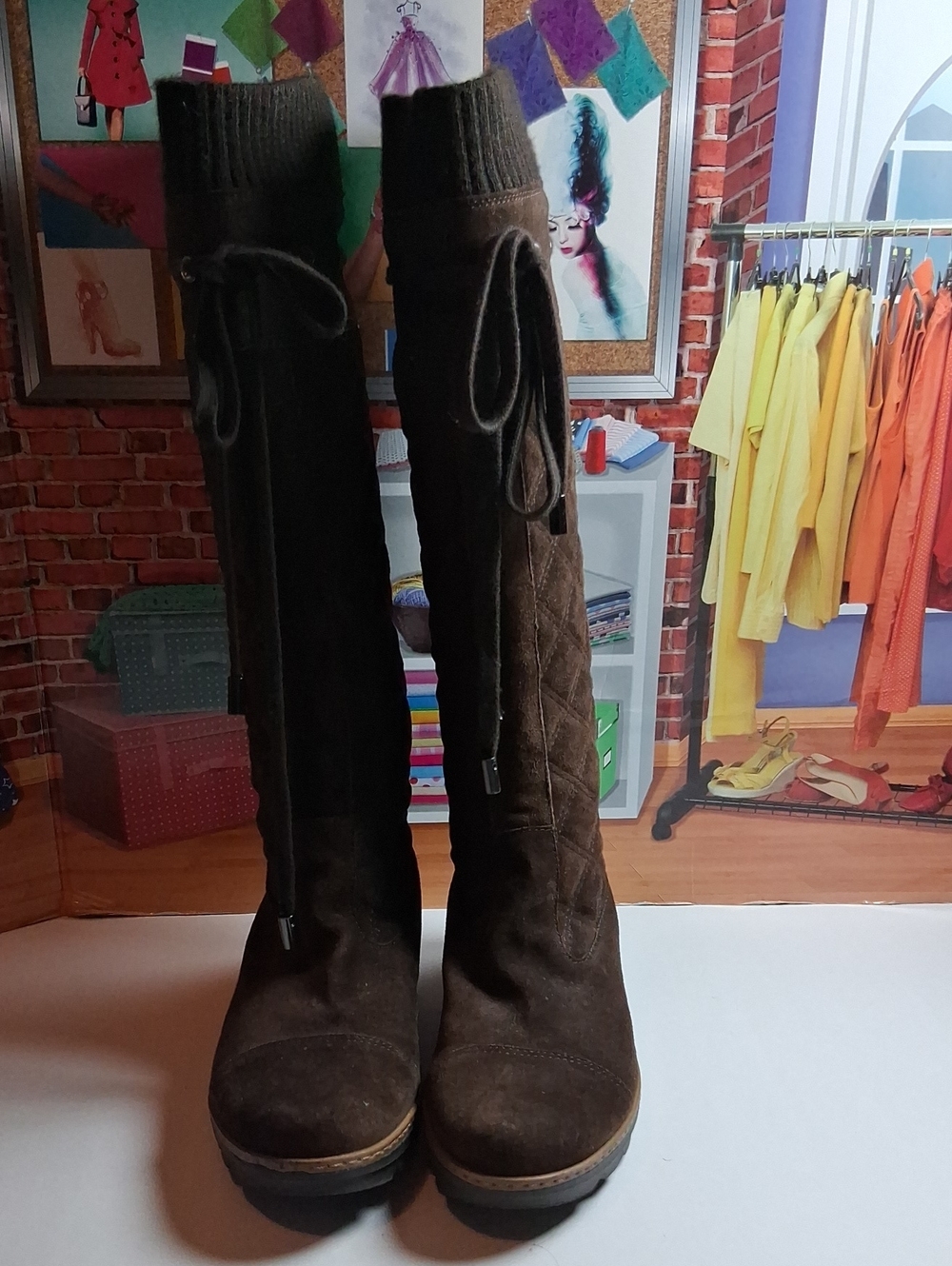 Aquatalia Dark Brown Suede Over-the-Knee Boots with Knit Cuff